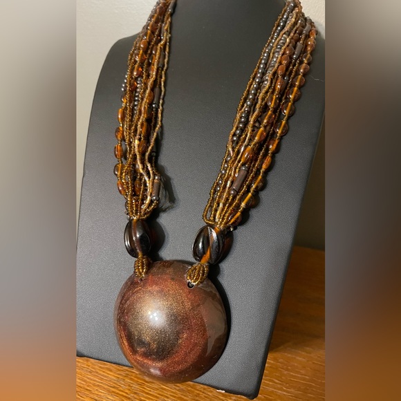 Multi Strand Brown Beaded Necklace - Picture 2 of 6